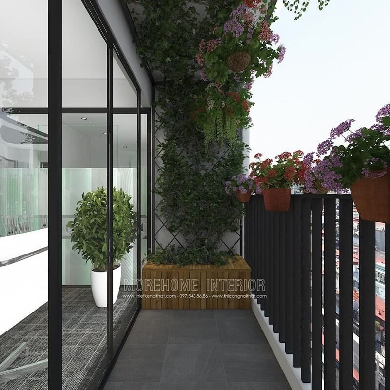 Với những chậu cây hoa cảnh trang trí đẹp, lan can được cuốn hút, thiết kế ban công văn phòng sẽ tạo nên một không gian thư giãn lí tưởng.